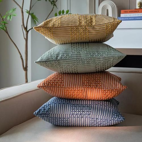 Miniatura 7 de Juego de 2 fundas de almohada bohemias a rayas, suaves, cuadradas, decorativas, para sofá y cama, 16 x 16 pulgadas, color amarillo