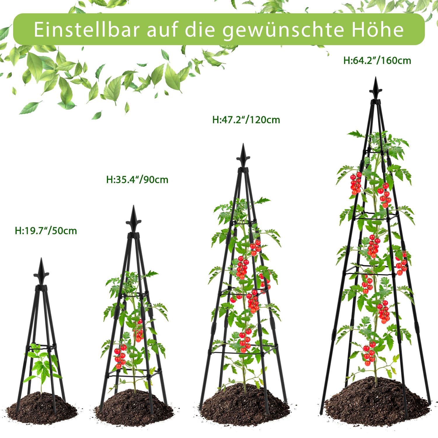 Garten Obelisk Pflanze Rankhilfe Gartenobelisken-Set Kletterhilfe für Kletterpflanzen, Metall Garten Rankgitter für öffentliche Plätze und Private Höfe,120cm 4Pcs