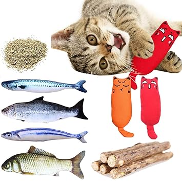 Yosbabe 12Pcs Cat Catnip Toys for Cat Playing Chewing Teeth Cleaning Catnip Fish Cat Toys Teeth Grinding Chew Toys Matatabi Cat Chew Sticks with Free Catnip for Cat Puppy Kitty Kitten Ferret Rabbit