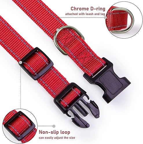Vista 42 de Collar reflectante con hebilla para perro, ajustable, collares de seguridad de nailon para perros pequeños, medianos y grandes, color naranja