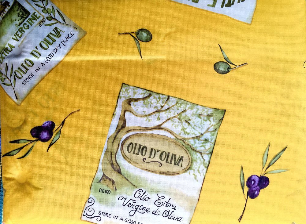 Vinyl Felt Backed Tablecloth, Thicker, Last Longer, Stain Resistant for Indoor and Outdoor - Olive Oil Theme On Yellow Background (60 x 84)