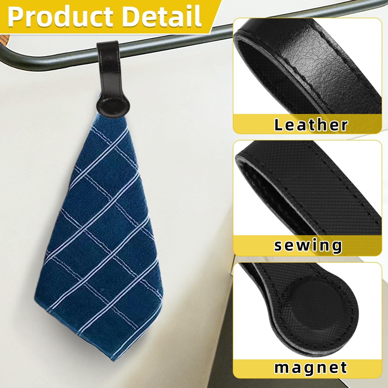 Lot De 4 Porte-Serviettes Magnétiques En Cuir Noir - Pince Magnétique Pour Cuisine, Salle De Bain