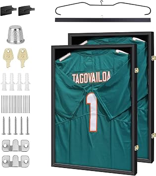 Shadow Box Frame, Display Case, Jersey Display Extra Large Case 32 x 24 with Locks, Hangers, Velvet Pinboard, and Wall Mount for Jersey and Uniform Set of 2
