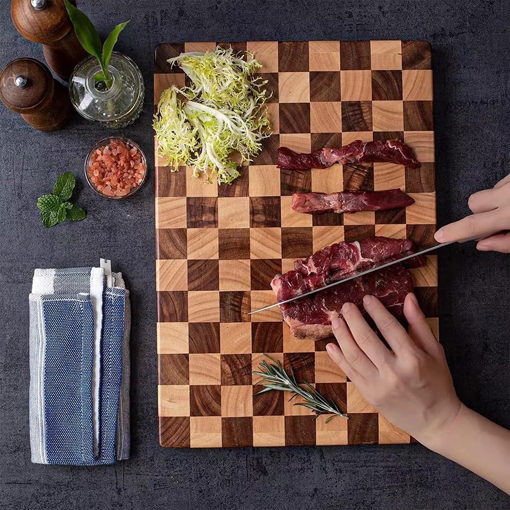 Planche À Découper En Bois, Planche À Découper En Bois Avec Motif En Damier, Planche À Fromage, Convient Pour Couper La Viande, Trancher, Planches De Service Pour Les Fruits(34 * 24 * 2.5cm)