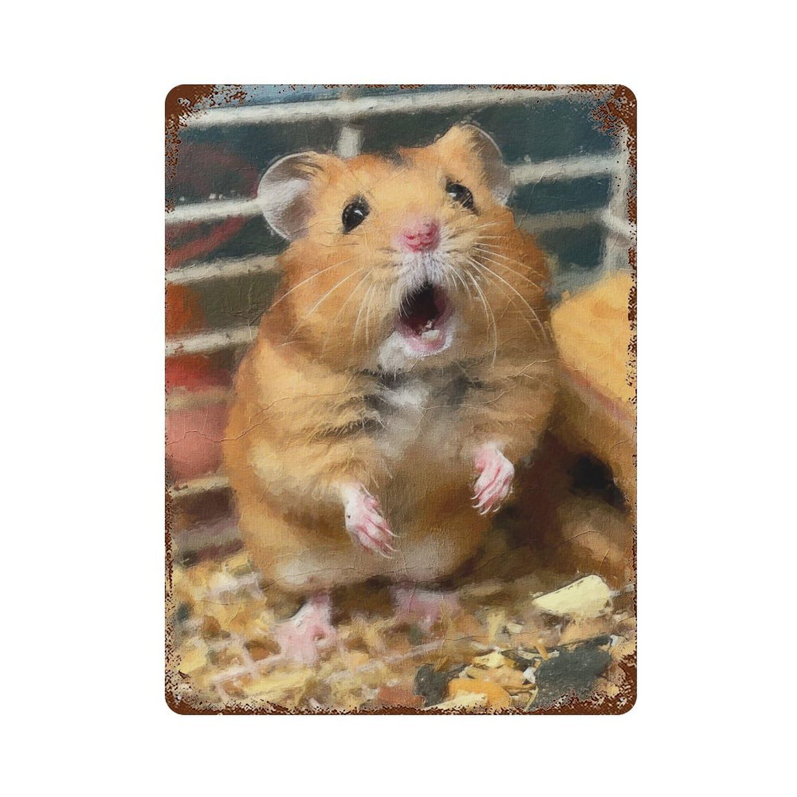 Distressed Metal Wall Sign Hamster Meme 15.7"x11.8", Vintage Wall Decor for Garage, Bar And Workshop Decor