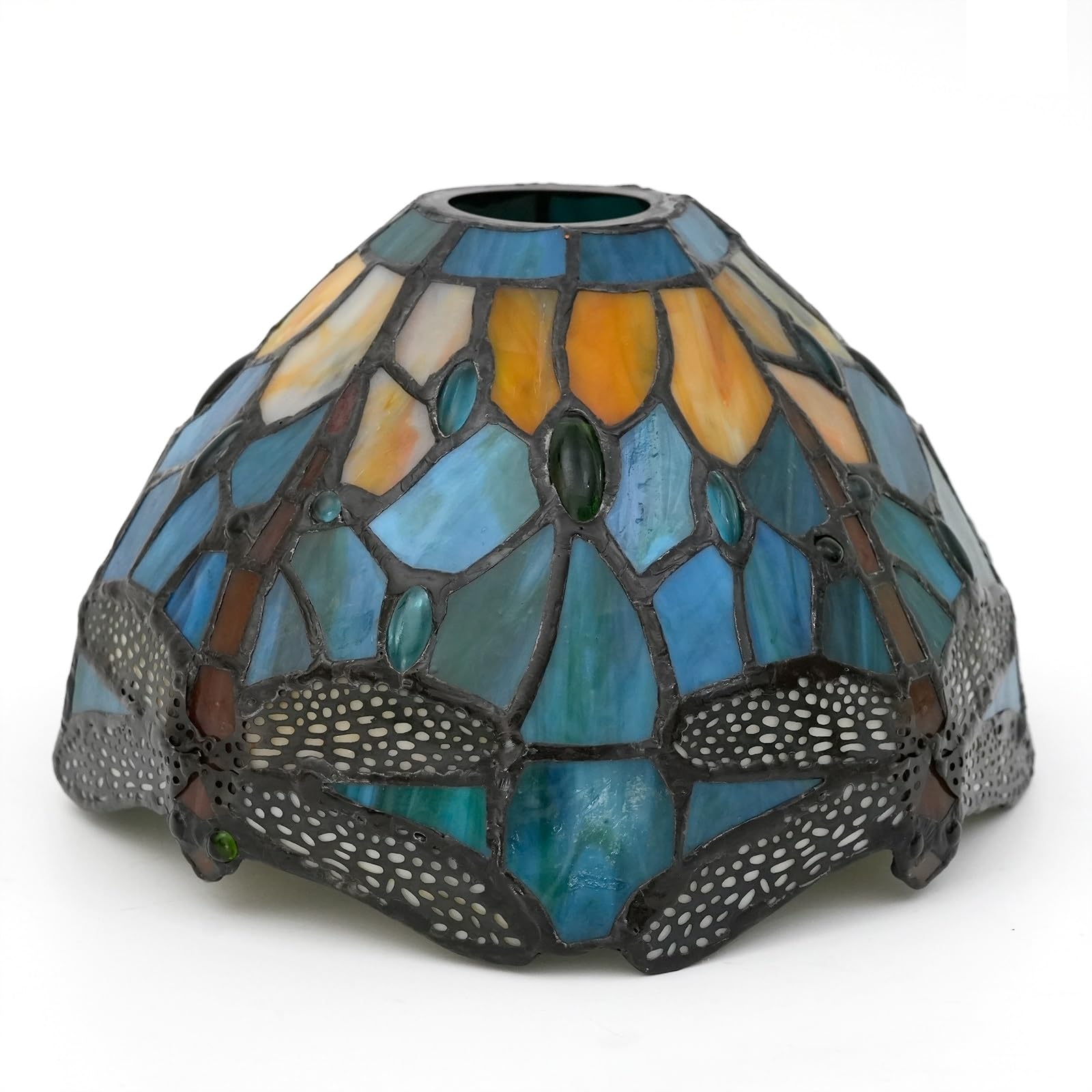 Tiffany Wymienny klosz lampy, 20 cm, małe witraże, lampa sufitowa, zielona, żółta, ważka, styl vintage, art deco, do wiszących lamp ściennych, żyrandola