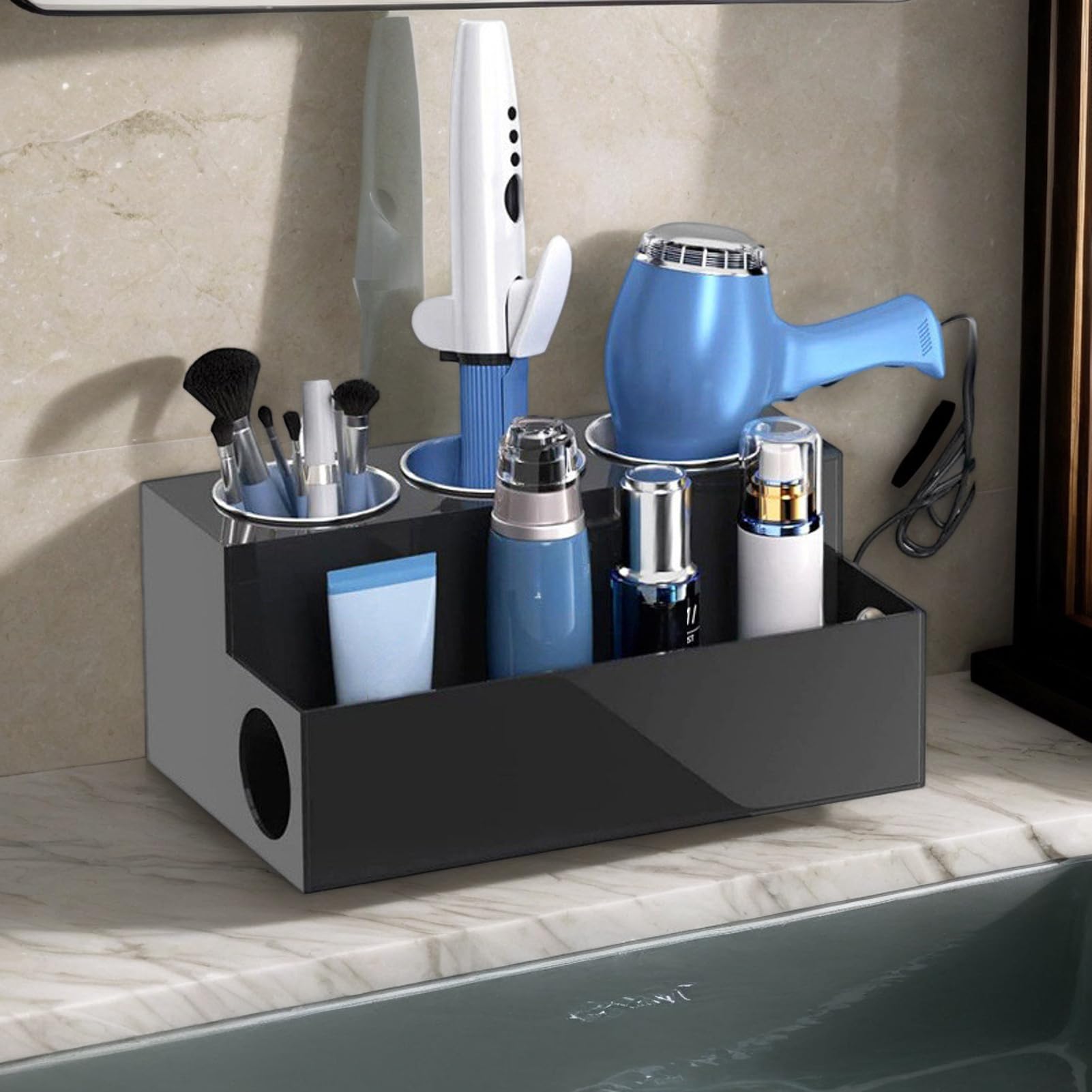 Organizador para aparatos para el cabello, registro de almacenamiento para herramientas para el cabello, accesorios acrílicos, organizador de herramientas, organizadores de tocadores de baño y