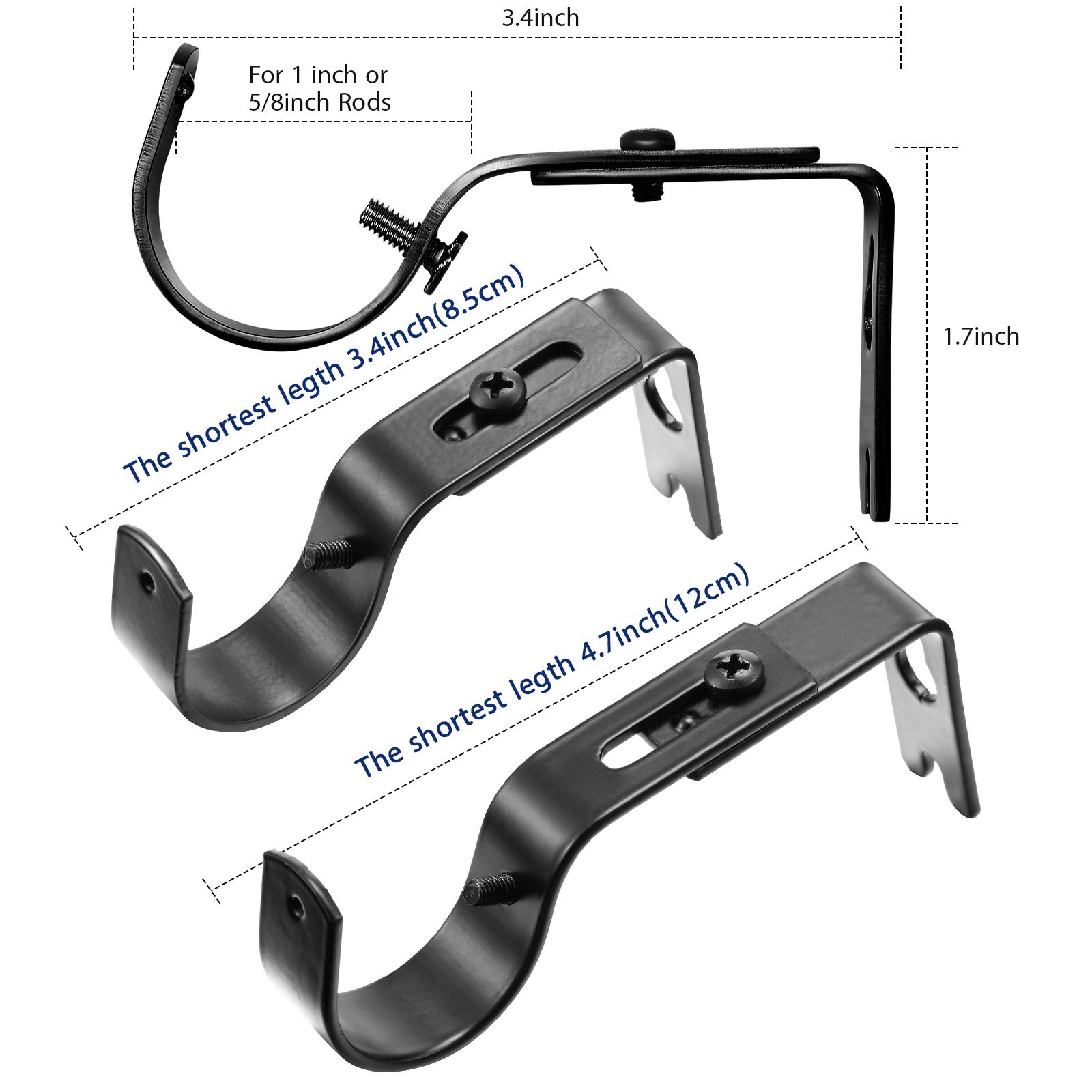 Frienda Lot de 12 supports muraux réglables pour tringle à rideaux de 2,5 cm de diamètre avec vis (noir)