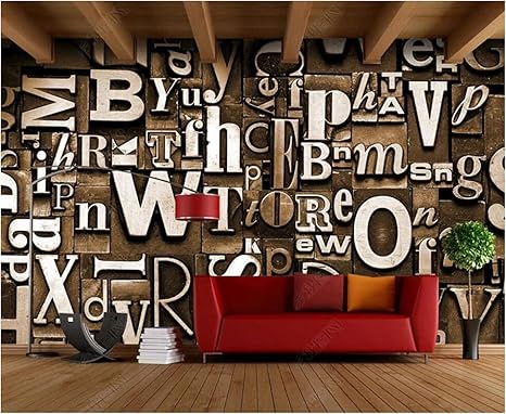 Amazon カスタム3d壁紙カスタム壁画 アルファベットレトロレストランカフェ 壁紙壁3dモダンデコレーション写真壁画 壁紙