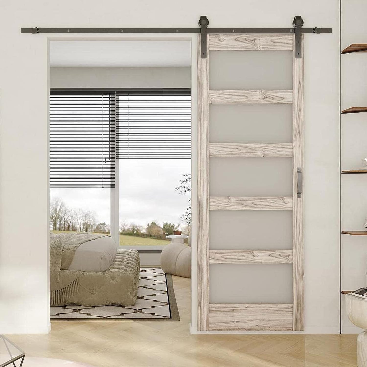 Buy SOLRIG Glass Sliding Barn Door 30 × 84, 5 Tempered Glass Panel Barn