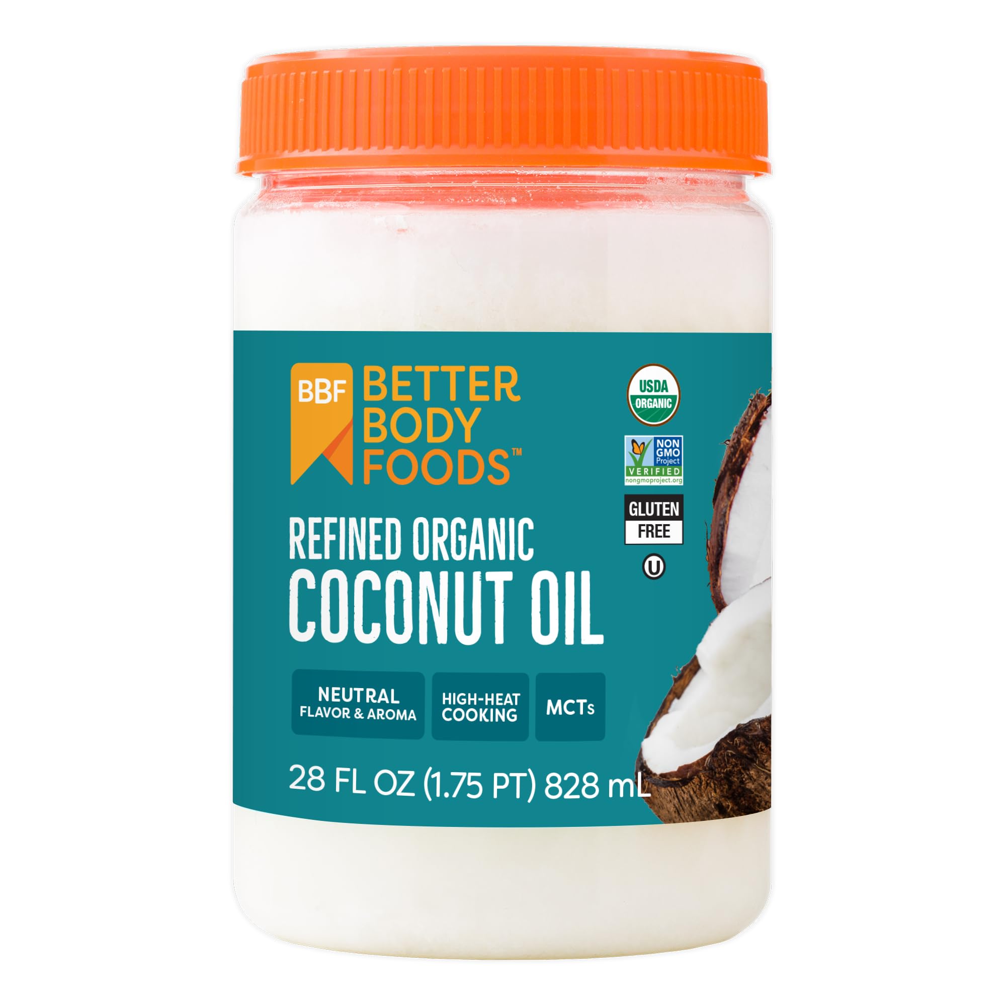 BetterBody Foods Organic Refined Coconut Oil, 28 Fl Oz, All Purpose Oil for Cooking, Baking, Hair and Skin Care