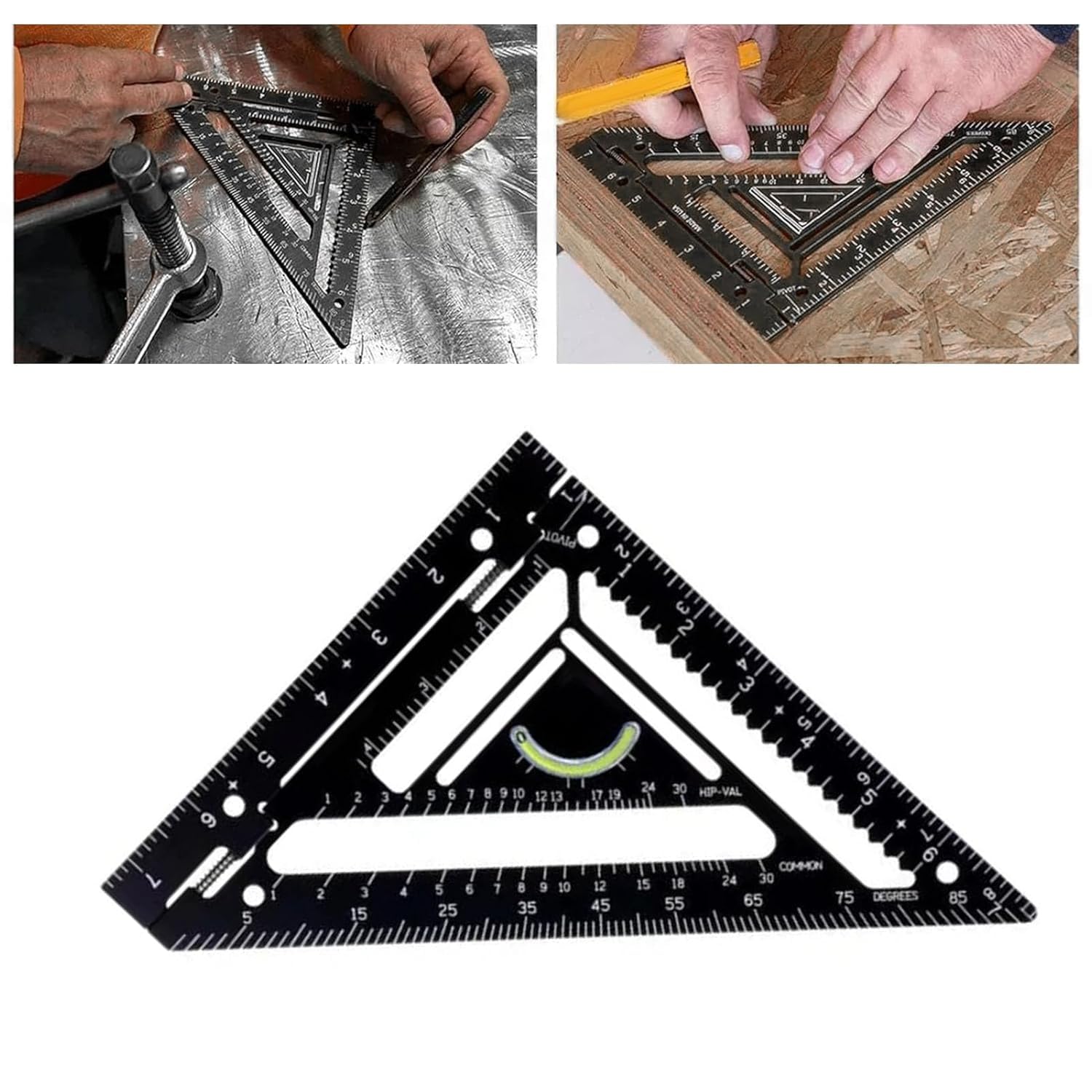 Squares Tool,8.5-in Adjustable Woodworking Rafter Square with Level，Aluminum Alloy Triangle Ruler Rafter Frame Square Double Scale,for Precise Marking and Layout (Green)
