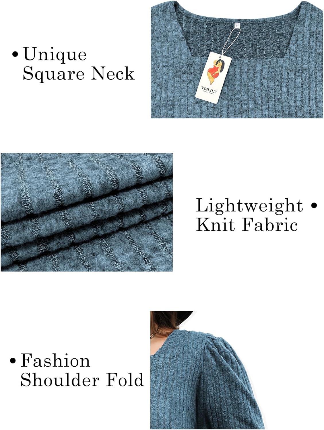 VISLILY Womens-Plus-Size-Tops Square Neck Long Sleeve Shirts Fall Casual Pullover Tunics XL-5XL - Image 4