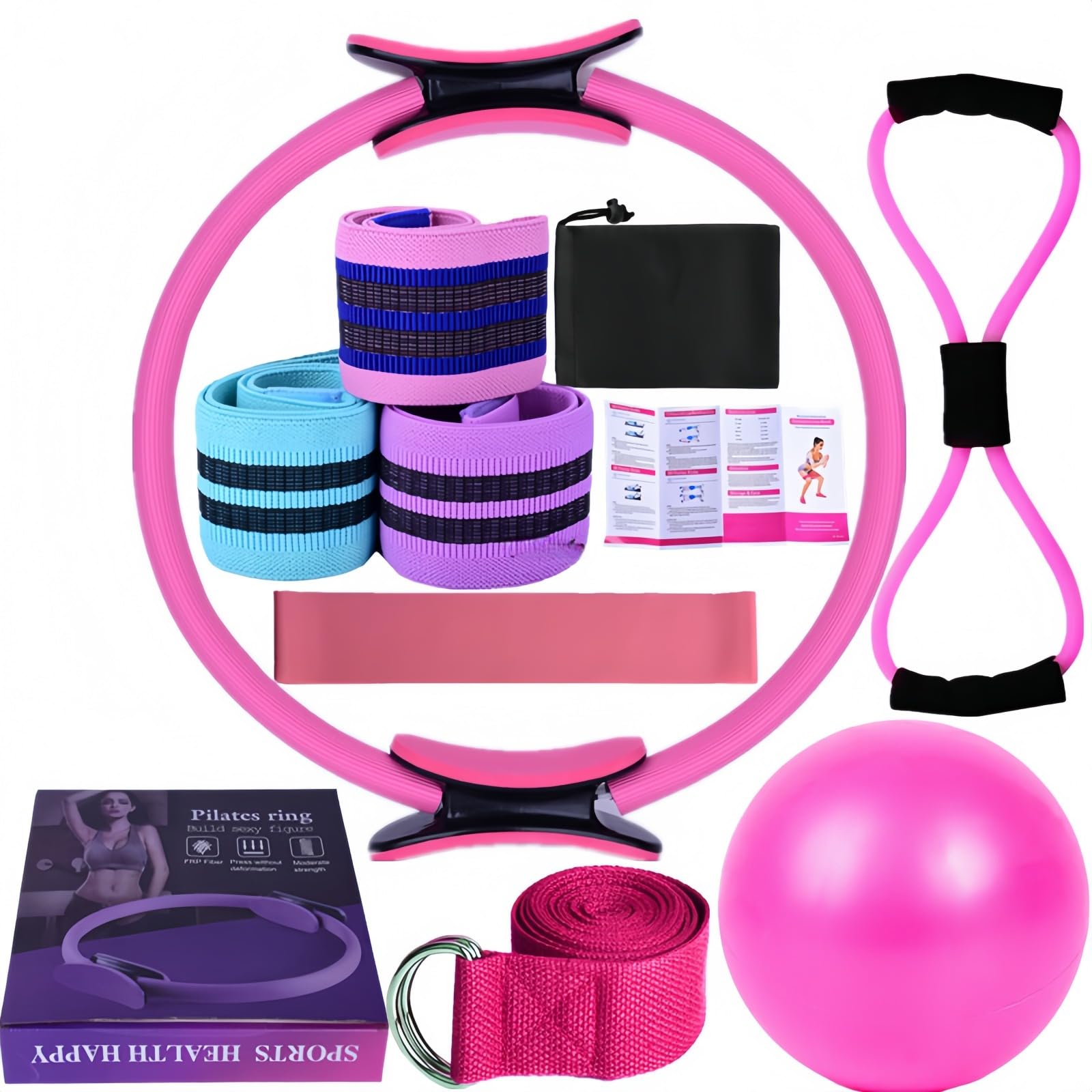 Générique Ensemble Pilates Yoga 11 Pièces — Kit Pilates Maison, Kits de Yoga et Pilates, Pilates Accessoires, Bande de Résistance pour Pilates, Anneaux de Pilates pour Jambes, Bras et Cuisses