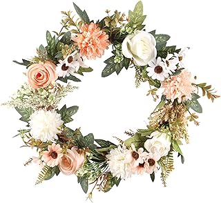 SLDHFE Artificial Floral Wreath 16 in Faux Rose Begonia Wreath with Green Leaves Summer Front Door Wreath for Home Window Wall Decor, Orange