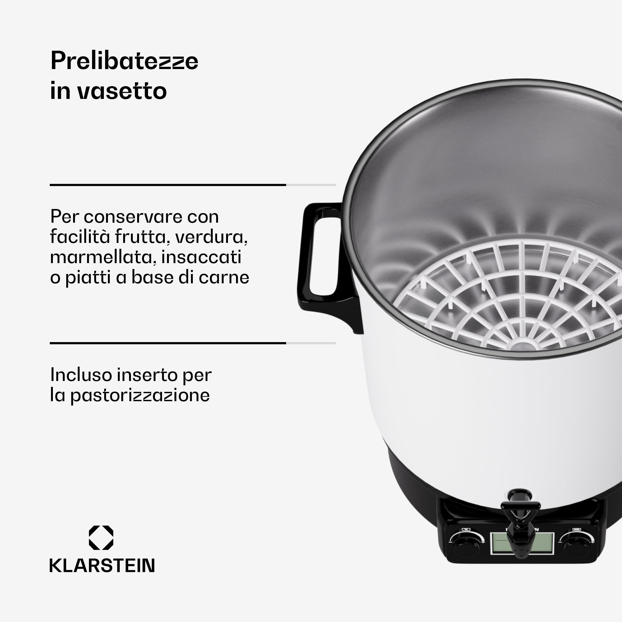 KLARSTEIN Bollitore Vin Brule, Distributore Bevande Calde, Dispenser Termico con Rubinetto 27 Litri, 1800W Acciaio Inossidabile, Thermos Bollitore Acqua Calda e tè, Pentola Bollitore Kit Vin Brulè