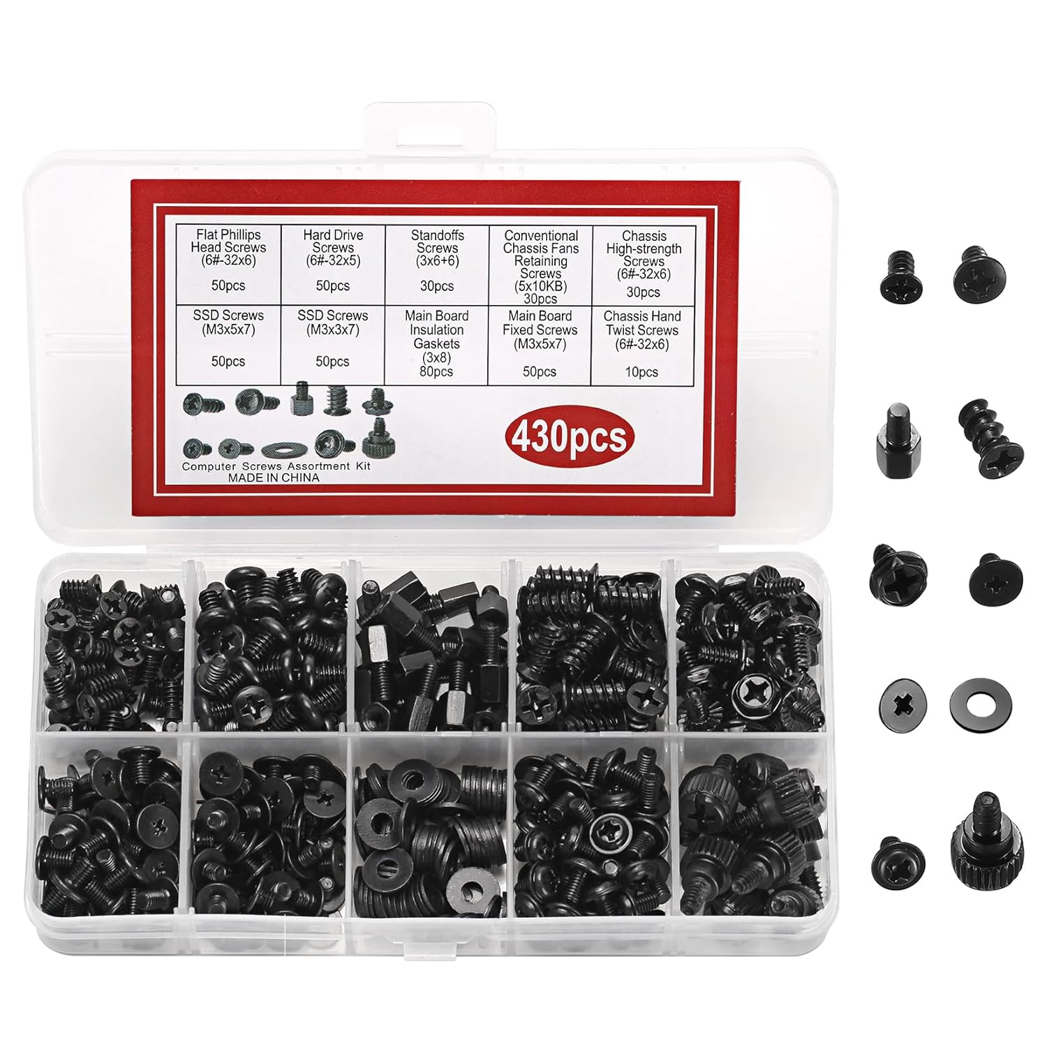430PCS Professional Computer Screws Assortment Kit, Includes Motherboard Standoffs, SSD, HDD, Fan, PC Case, Power Supply Screws – Durable & Versatile for DIY PC Builds and Repairs