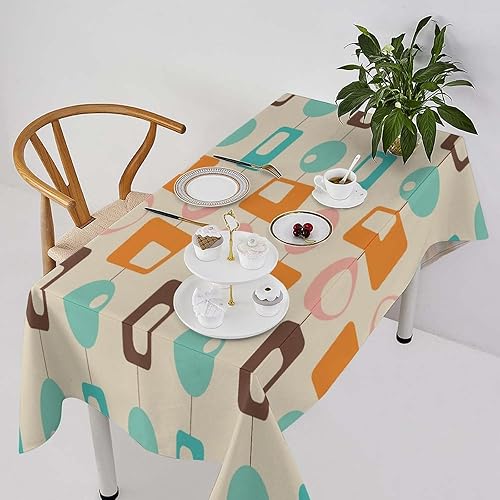 Miniatura 20 de Mantel retro moderno de mediados de siglo, diseño de colores retro de los años 50, resistente al agua, mantel lavable para cocina, comedor, fiesta