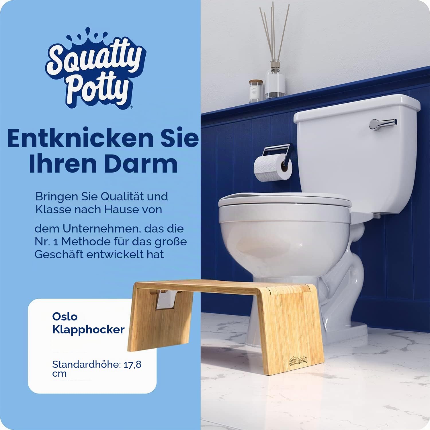 Squatty Potty Oslo Falten Bambus Toilette Hocker - 7-Zoll zusammenklappbar Badezimmer Hocker zum Erwachsene und Kinder, Braun