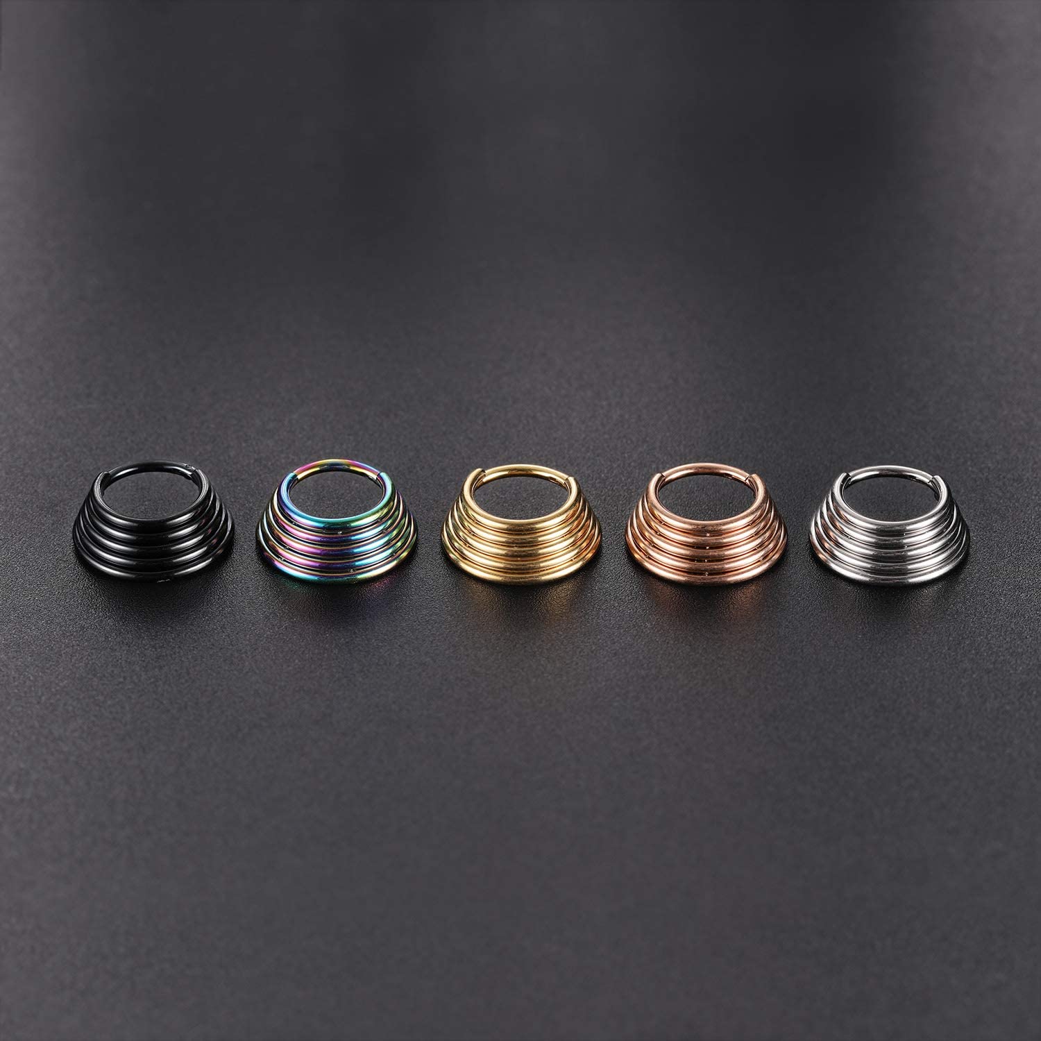 hengkaixuan 16G Septum Nose Rings Hoop Daith Earrings Surgical Steel Septum Clicker Ring Hirned Segment Seamless Clicker Ring Conch Hoop Ring Unisex Earrings Hoop Daith Piercing Jewellery — view 3