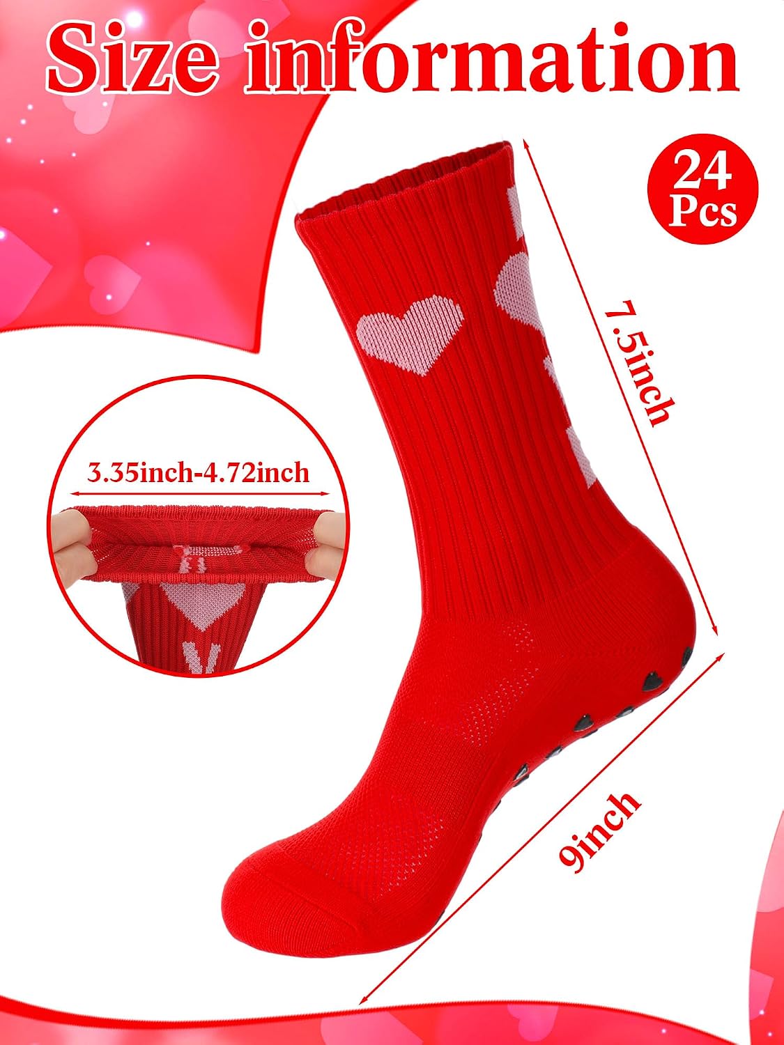 Chicingyou 12/24 Pairs Valentine's Day Football Socks for Men Women Heart Shape Non Slip Crew Socks Football Volleyball Sport