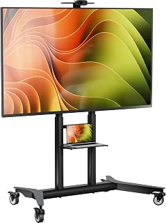 ONKRON Mobile TV Stand on Wheels for 55 - 90 Inch Screens, Floor Stand TV Wheels up to 75 kg - Rolling TV Stand Floor Wheels VESA 200x200 - VESA 800x600 / Modern TV Bench with Shelf TS1871-B Black