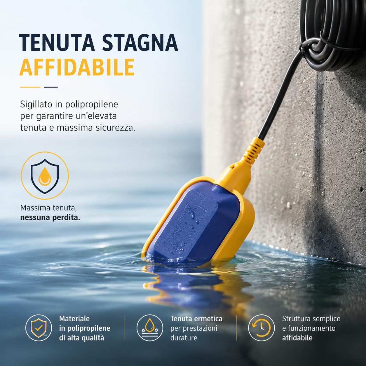 Ausla Interruttore a galleggiante con cavo da 5 metri, 220V 15(8) A, Controllo automatico pompe sommerse, Sensore livello acqua per serbatoi e piscine