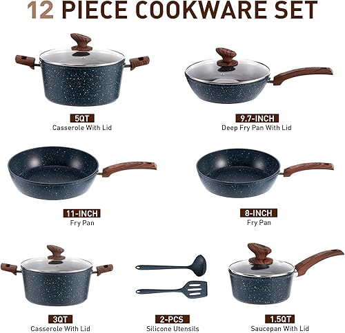 Miniatura 8 de DisDelight - Juego de ollas y sartenes antiadherentes, antiadherentes de granito de inducción, juego de cocina de granito antiadherente de