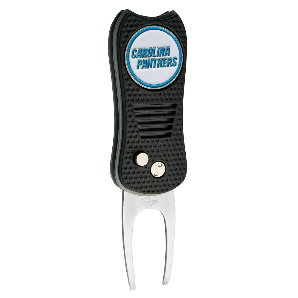 Team Golf NFL Carolina Panthers Retractable Divot Tool with Double-Sided Magnetic Ball Marker, Features Patented Single Prong Design, Causes Less Damage to Greens