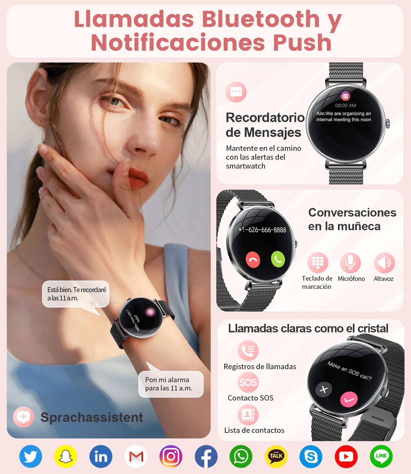 Reloj Inteligente Para Mujer, 1,43" HD AMOLED Smartwatch Con Android iOS, Llamada Bluetooth, Salud Femenina/100+ Modos Deportivos, 100+ Diales, Recordatorio De Mensaje, 5ATM Sellado, Memoria De 128 MB