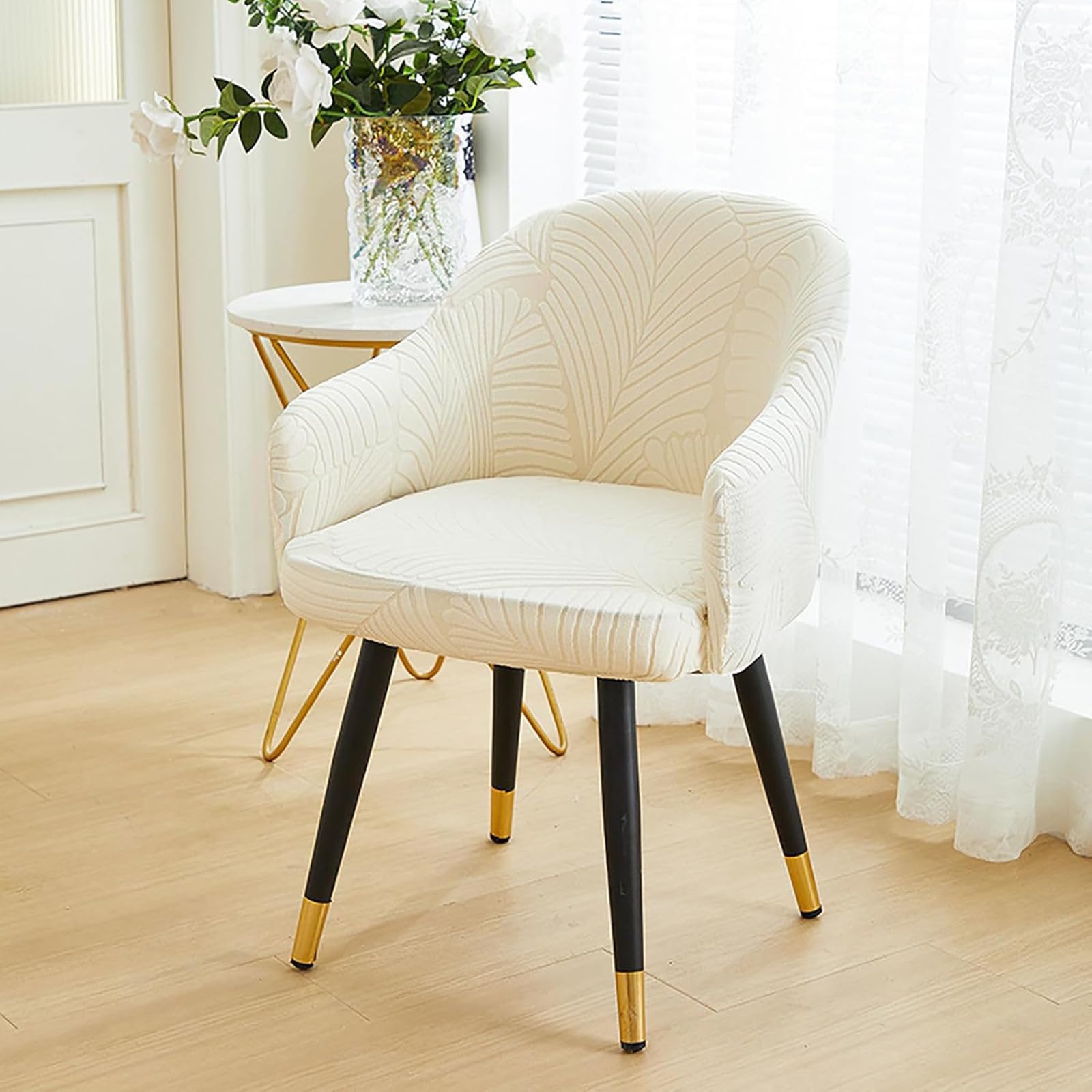 Coprisedia con schienale curvo, con braccioli, elasticizzati, per sedia da ufficio e scrivania, con fondo elastico (beige, set di 6)