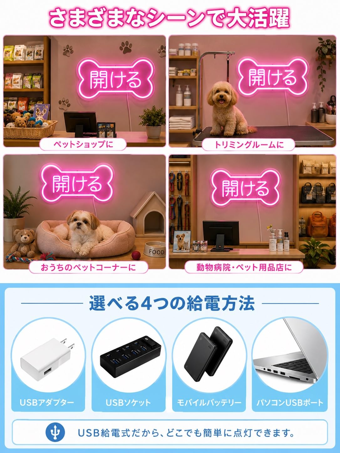 Decoración Lámparas Letrero De Neón Japonés Abierto Con Forma De Hueso De Perro, Luz LED Para Tienda De Mascotas, Salón De Aseo, Hogar Fiesta, Decoración 45cmx21.5cm