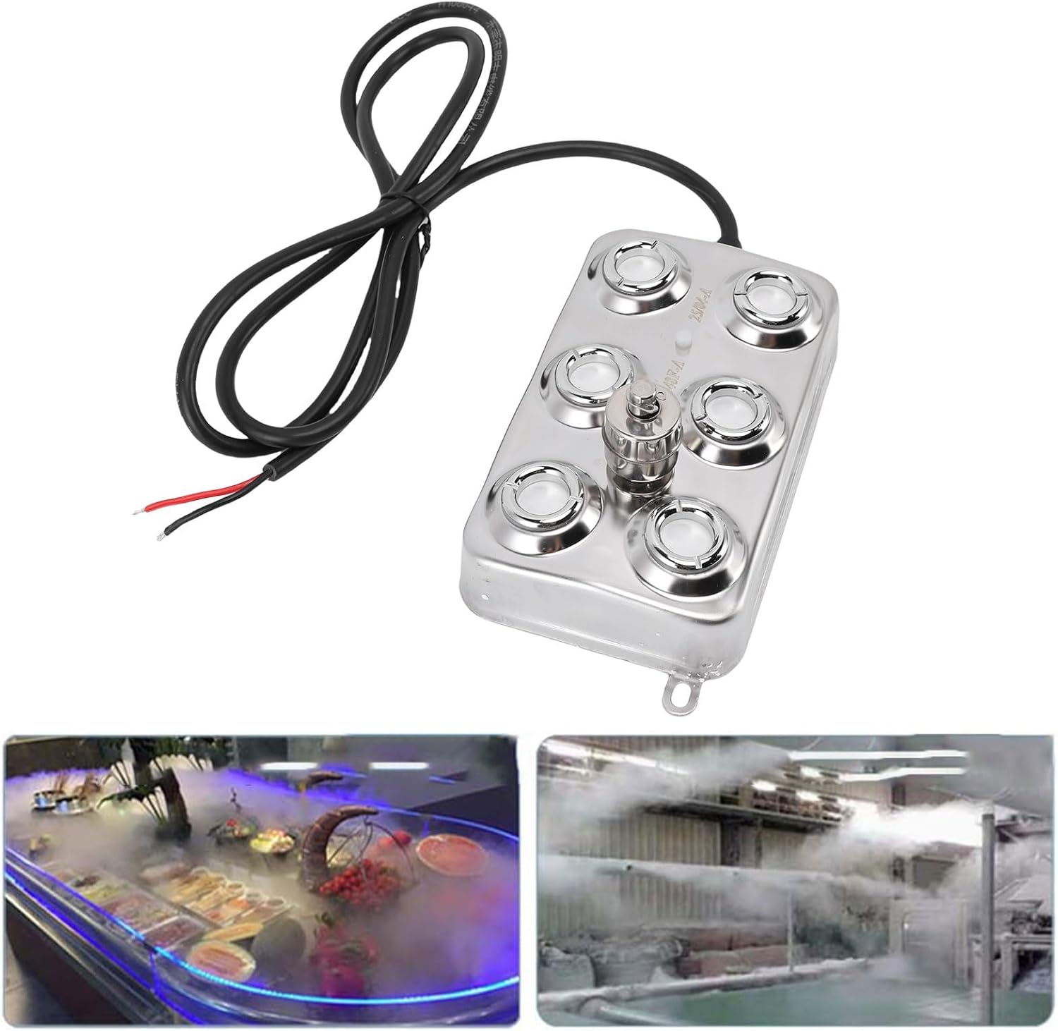 Hyuduo 6 Head Ultrasonic Mist Maker 6 Nozzle Fog Machine 6 Disc Fogger 250W Dense Fog for Pond Garden Greenhouse with IP67 304 Stainless Steel 5m Cable