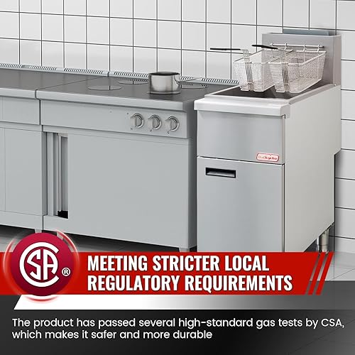 Miniatura 8 de Freidora Profunda Comercial - Freidora de Gas Natural de 3 Quemadores CSA, Capacidad de 35-40 libras, Termostato Ajustable de 90,000 BTUh 200F-400F,