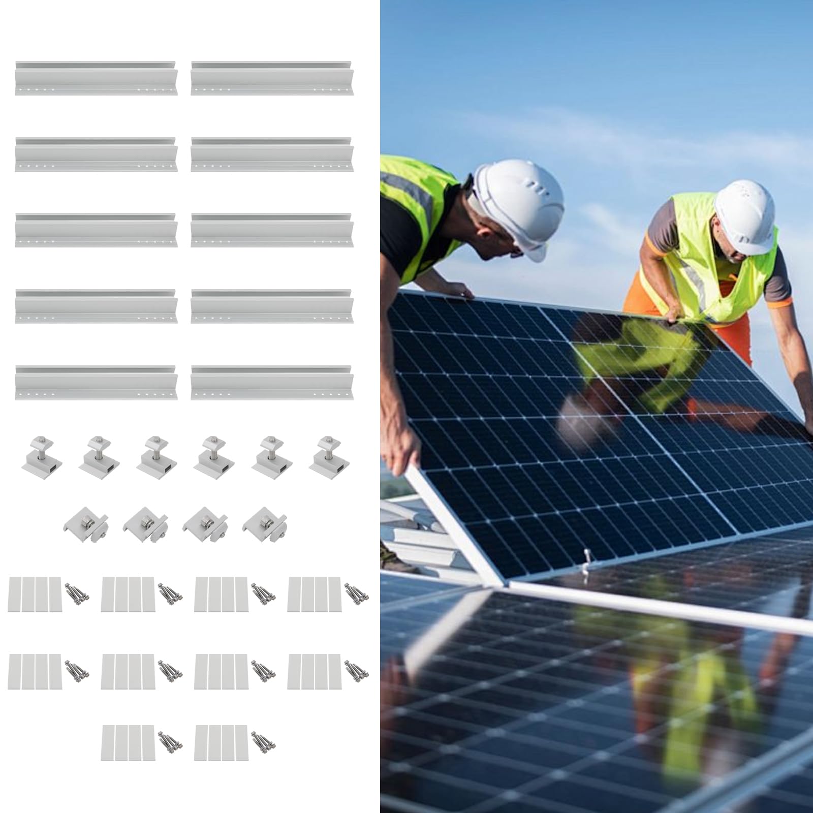 10 binari per pannello solare, set di supporti per pannello solare, supporto regolabile, pannello solare in alluminio, lamiera trapezoidale, tetto piatto PV, sistema di fissaggio fotovoltaico