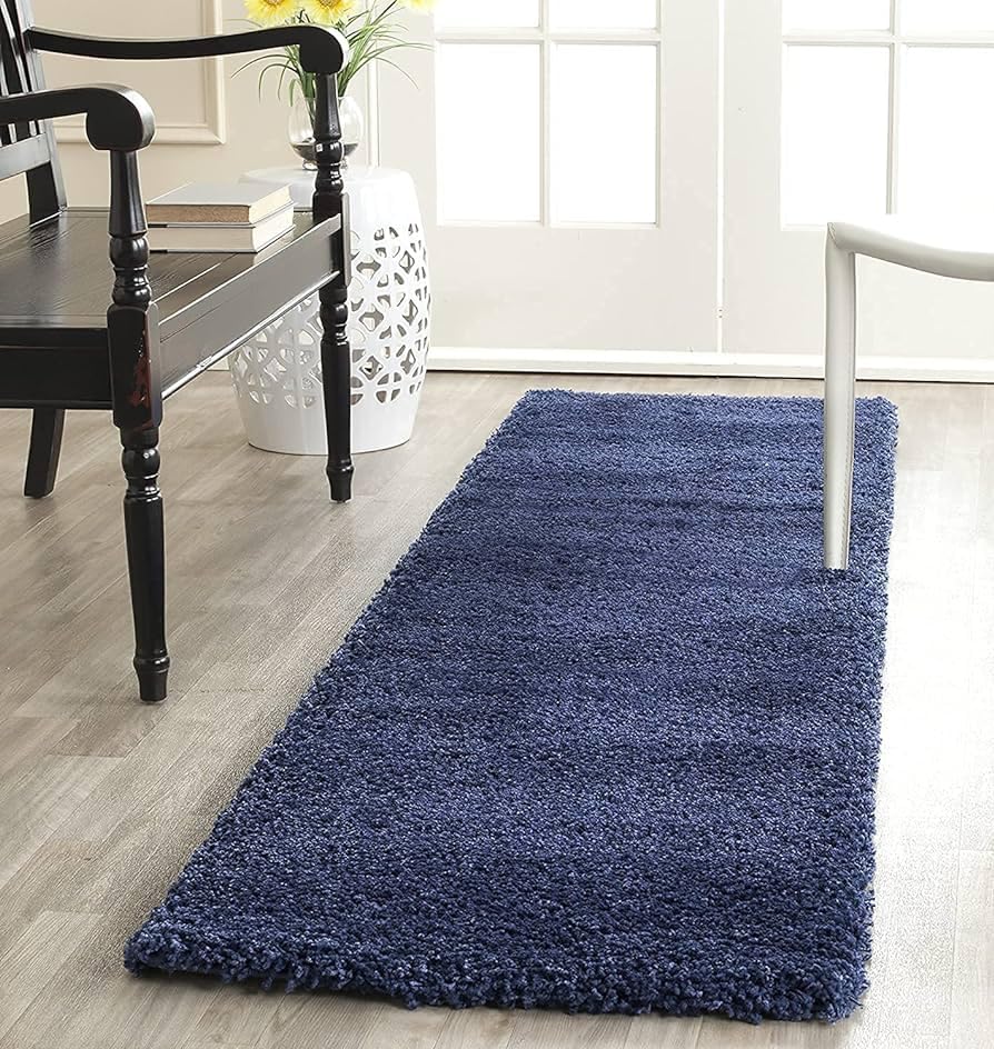 Image of AROMICK Modern Polyester Anti Slip Shaggy Fluffy Rug and Carpet for Living Room, Bedroom & Dining Room (2 x 3 Feet, Blue)