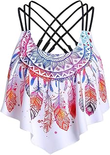 NHNKB Women's Overlay Tanker, Feather Overlay, Swimming Trunks, Cross and Cross, Padding, Compression Shirt, Men's Sleeveless