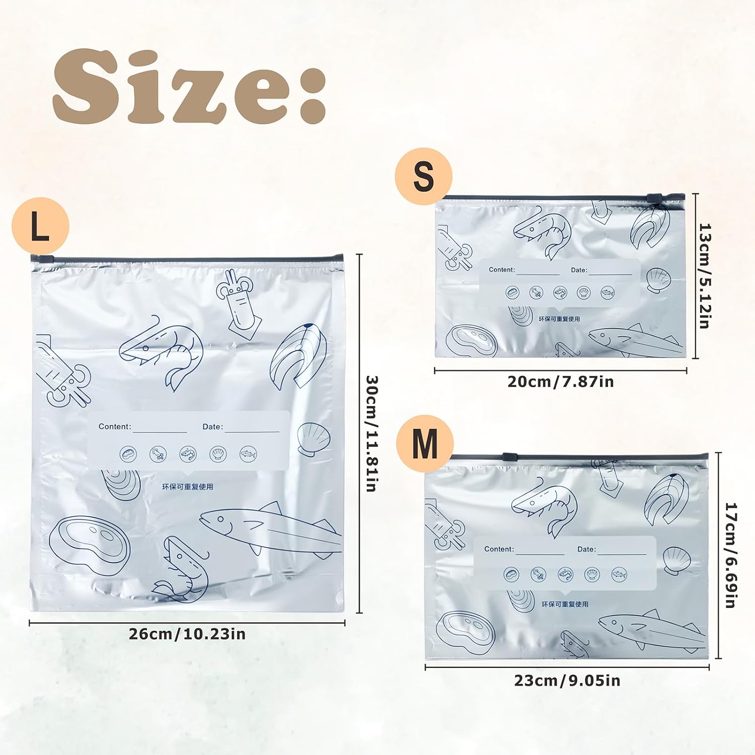 40PCS Reusable Aluminum Foil Storage Bags, Sealable Stand-Up Zipper Storage Bags for Food, Meal Prep & Kitchen in 3 Sizes(Small, Medium, Large)