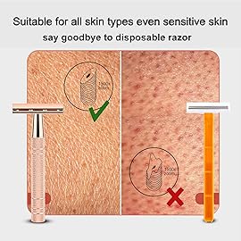 Double Edge Safety Razor with Stand, Reusable Metal Single Blade Razors for Men and Women, with 10 Platinum Coated Double Edge Safety Razor Blades, Women\'s Safety Shaving Razors, Rose Gold