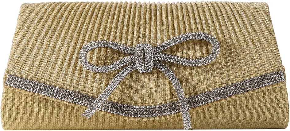 Dreubea Women’s Fashion Bowknot Rhinestone Evening Handbag Ladies’ Shiny Clutch Bag
