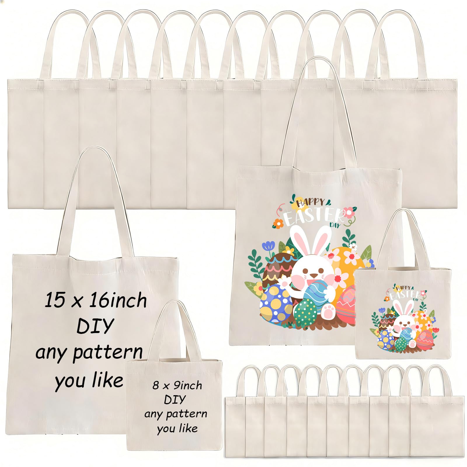 Sublimation Blank Tote Bags, 20Pcs Canvas Tote Bags 16.1 x 15.4 Inch, 9.1 x 8.3 Inch Small Canvas Tote Bag Reusable Grocery Bags Shopping Cloth Bag