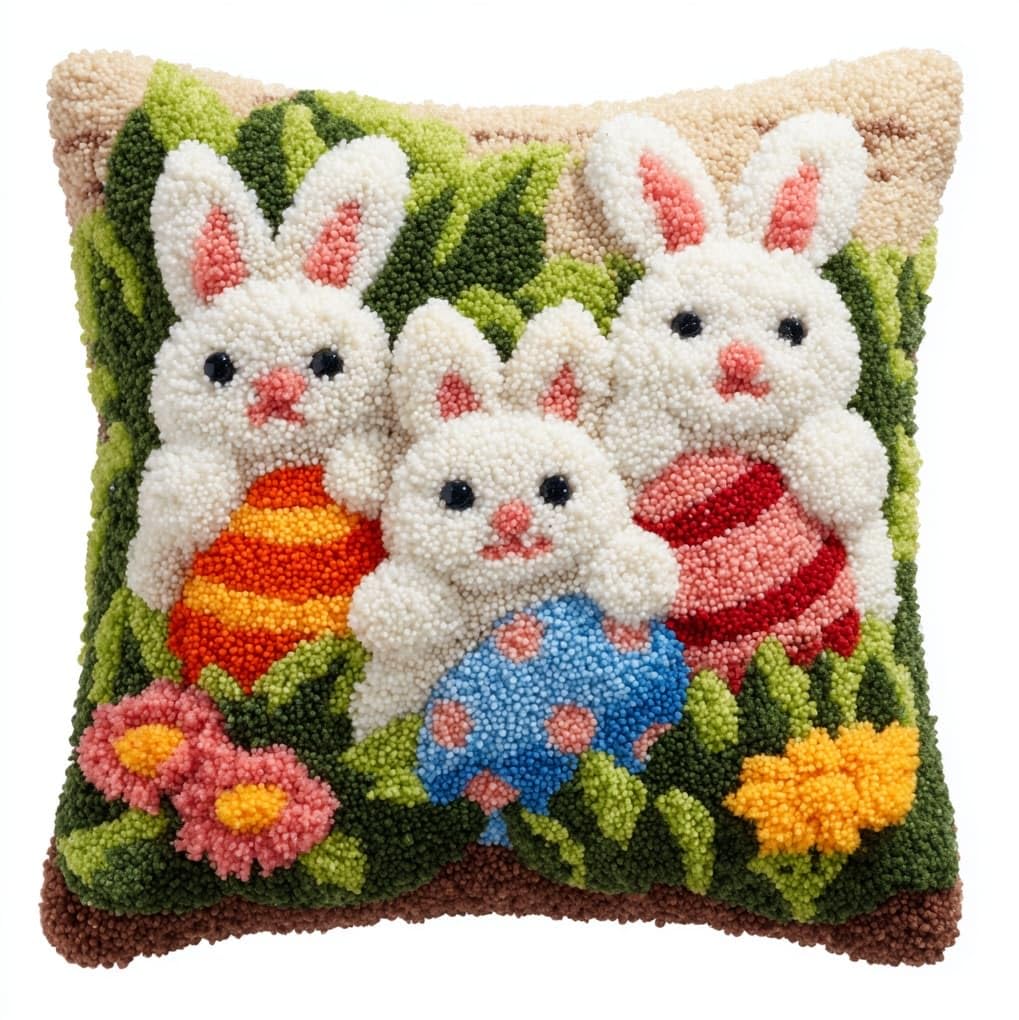 WallustrioaW Latch Hook Kit for Cushion Making,Rabbits and Easter Eggs