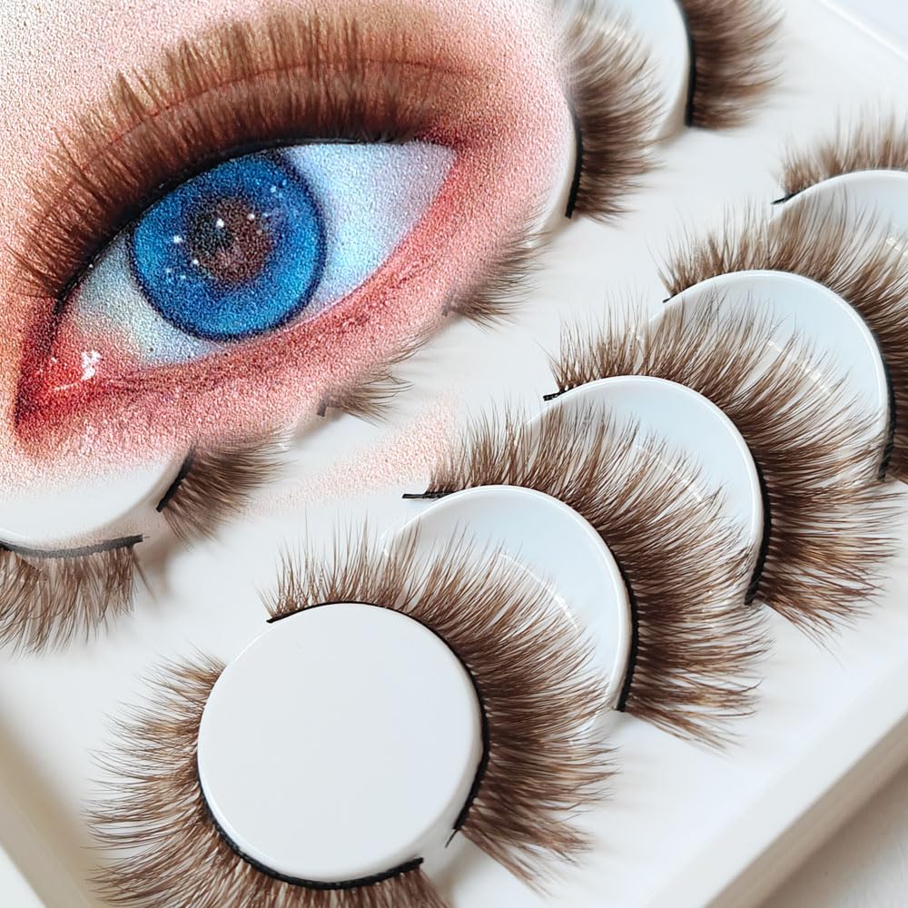 6 Pairs Brown Colors 3D False Eyelashes Fluffy Wispy Soft Handmade Volume Long Thick Eye Lashes Extension Dramatic