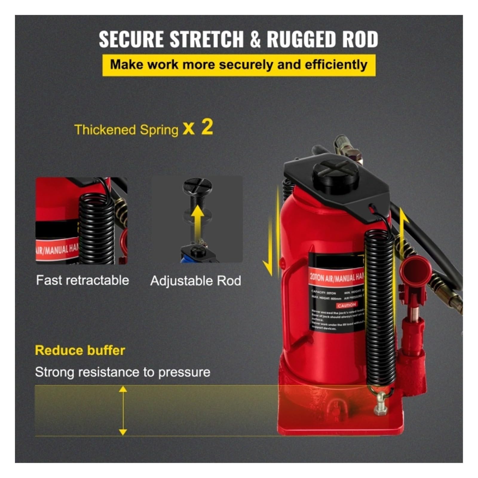 Cric per Auto, Cric idraulico a bottiglia pneumatico da 20 tonnellate Cric manuale for auto resistente adatto for camion automatici