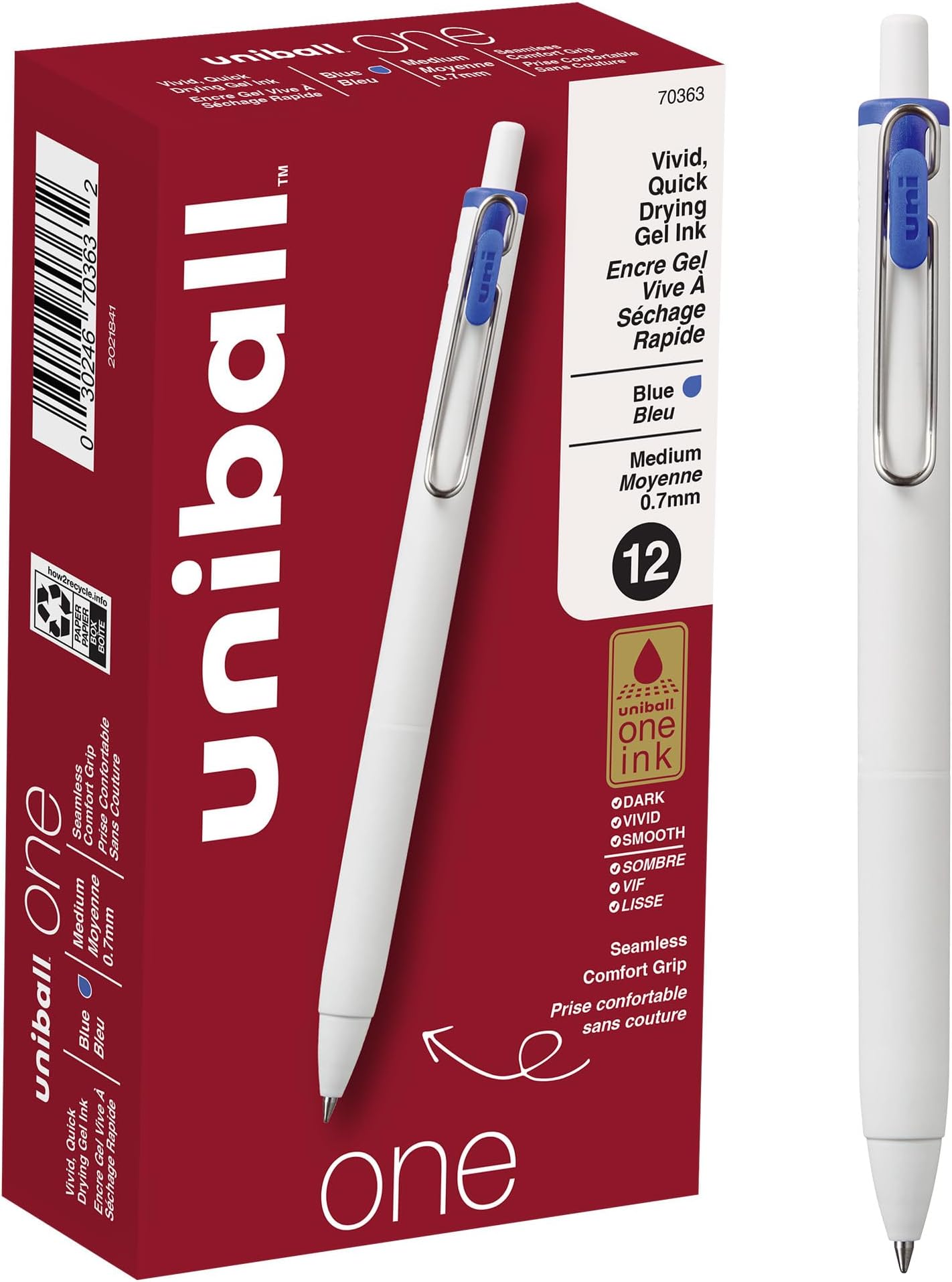uni-ball One Retractable Gel Pens Medium Point, 0.7mm, Blue, 12 Pack