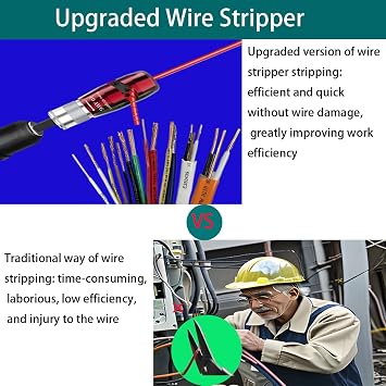 Upgraded version of the drill wire stripper, the wire stripper tool for AWG, for gauges 14-12-10-8AWG, the kit also with a wire merger, wire nut twister and 50 connectors.