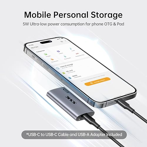 Miniatura 3 de SSK Disco duro externo SSD de 128 GB, SSD portátil de hasta 550 MBs, unidades de estado sólido rápidas, unidad externa USB 3.2 Gen2 para iPhone