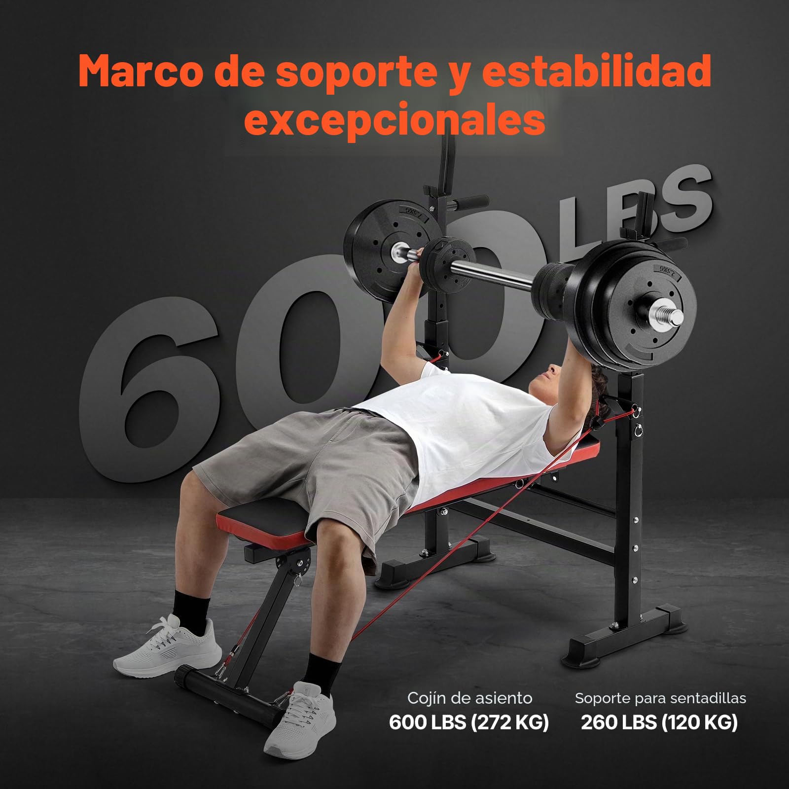 VEVOR Banco de Pesas 6 en 1 Banco de Ejercicios para Abdominales para Entrenamiento de Fuerza en el Gimnasio en Casa, 272 kg Banco Plano Inclinado y Declinado de Plegado Rápido, 1400 x 840 x 1170 mm