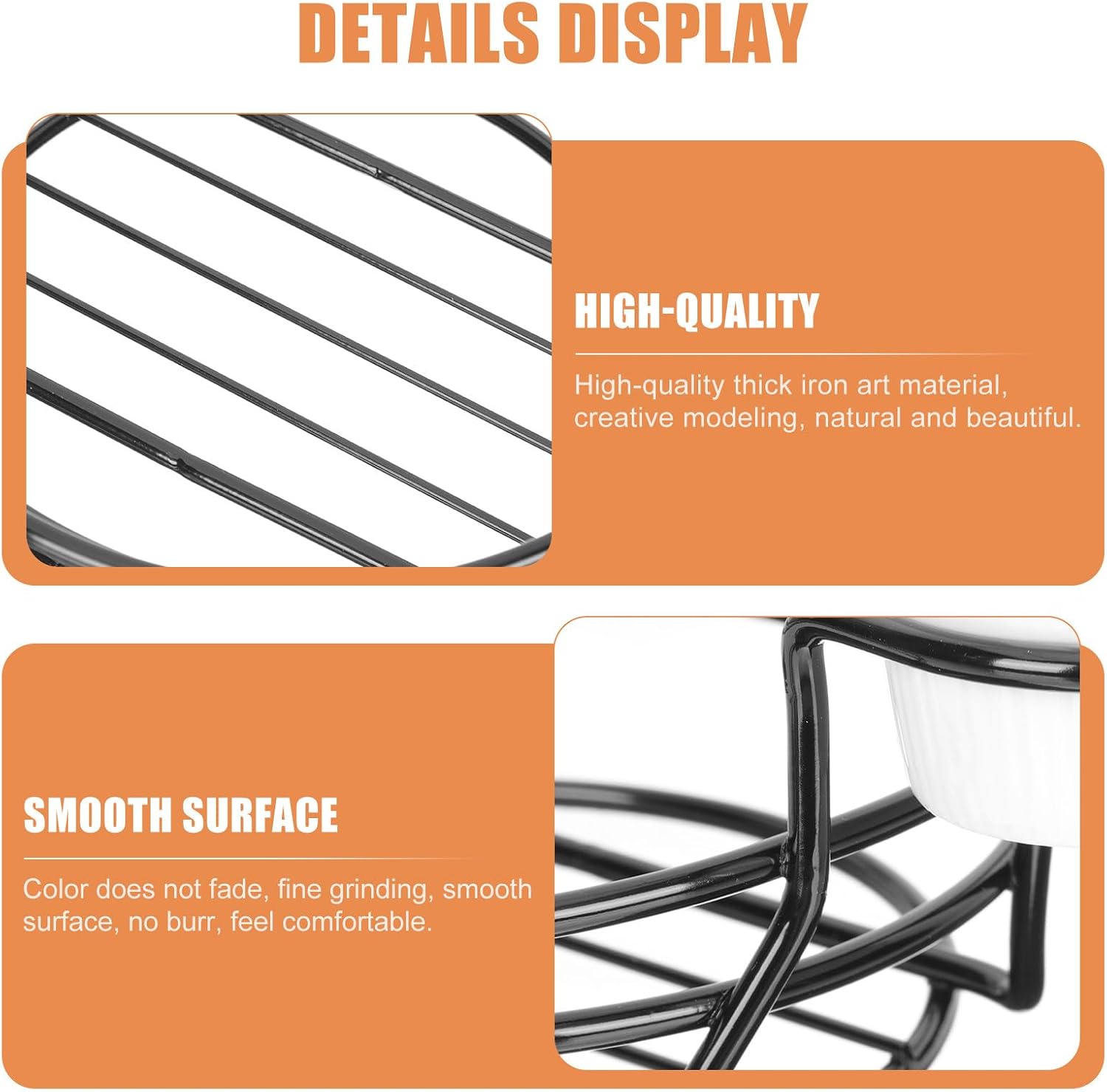BESPORTBLE Decorative Black Iron Round Basket for Fried Chips and Bread Serving, Desktop Food Storage Container for Party and Home Use, 1pcs Bar Supply Fry Basket image 4