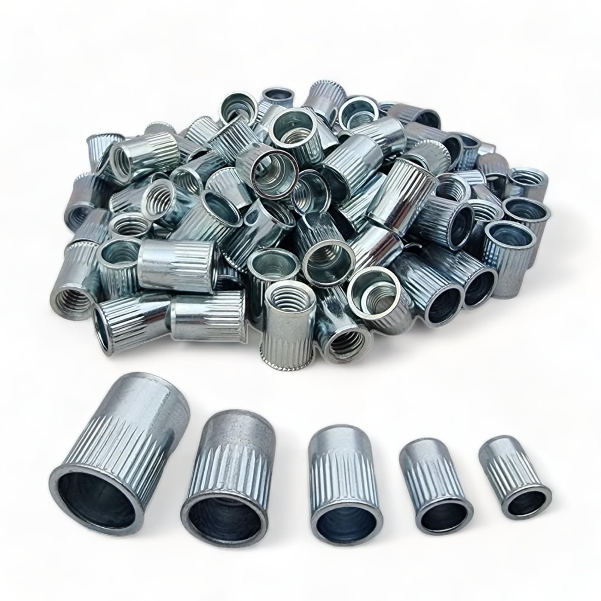100 Pack M6 Steel Rivnuts Counter Sunk Knurled Open Head Nutsert Rivet Nut